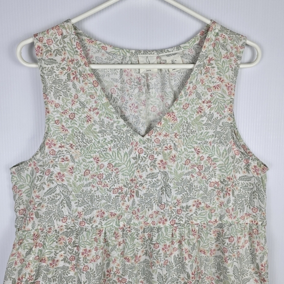 Joie Womens Sleeveless 100% Linen Floral Boho Peasant Tiered Mini Dress Size L - Picture 4 of 13